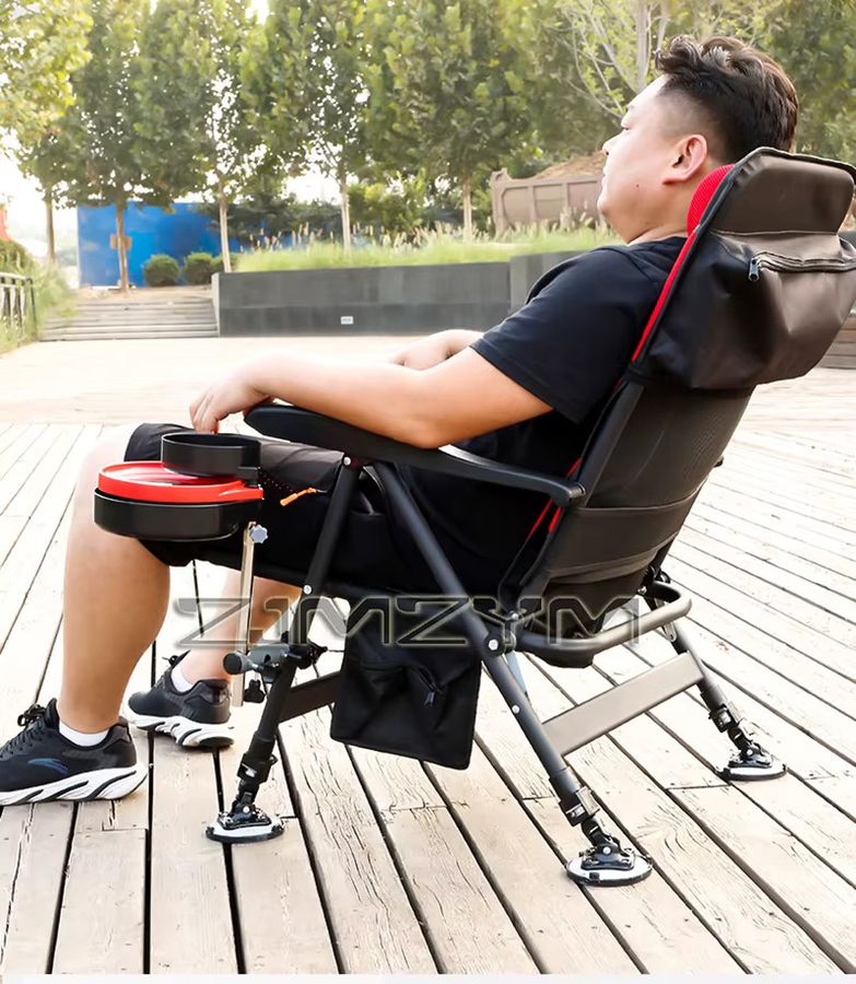 ZJMZYM Tragbarer ausziehbarer Angelstuhl mit verstellbarem Hocker und Chaise Lounge Funktion in Rot - Bild 2
