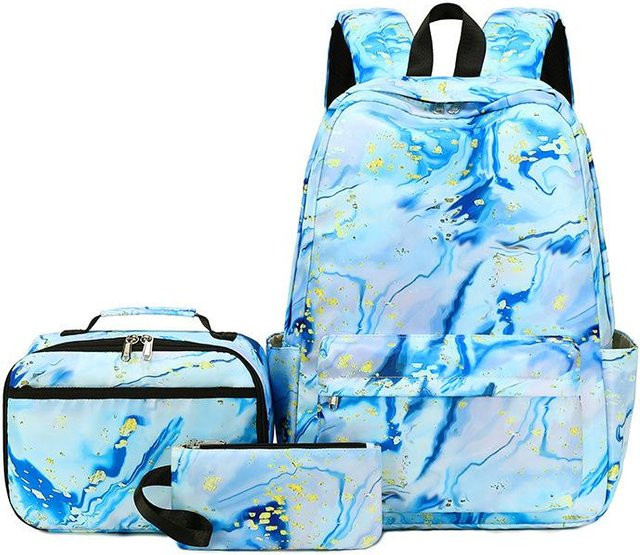 3-teiliges Set Kinder Schulrucksack von Fancy Style Studio in Blau mit Lunchtasche und Federmäppchen, wasserdicht - Bild 1