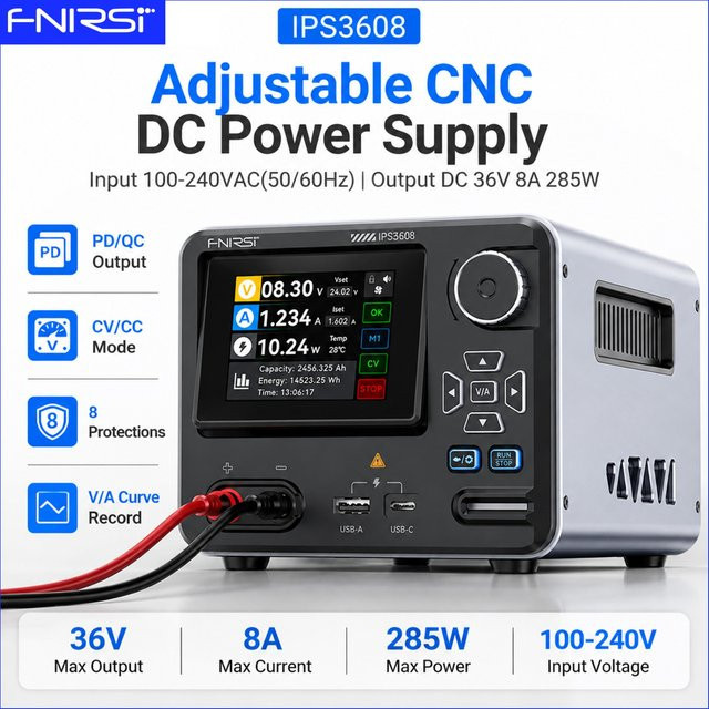 FNIRSI IPS3608 CNC Variables Labornetzteil mit Kurvenrekorder, 36V 8A 285W, PD QC USB Schnellladung für Reparatur und Labortests - Bild 1