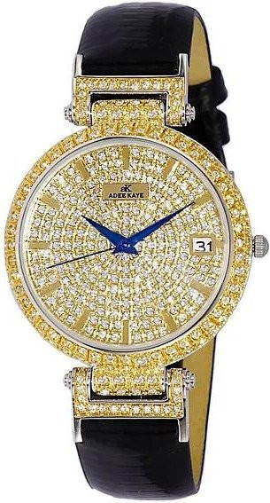 Adee Kaye Damenuhr, Quarz, Messing, Gold, Leder, Kristall, 38 mm - Bild 1