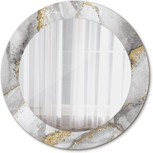 Tulup Rundspiegel mit Marmormuster Motivdruck in Weiß, Gold und Grau, Durchmesser: 60 cm - Bild 1