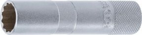 BGS Zündkerzen-Einsatz mit Haltegummi, Zwölfkant, lang, Antrieb Innenvierkant 3/8 Zoll, SW 16 mm, silber - Bild 1