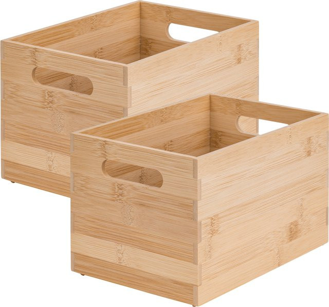 W5 Aufbewahrungsboxen aus Bambus in Beige, 2er-Set stapelbar mit Griffen - Bild 1