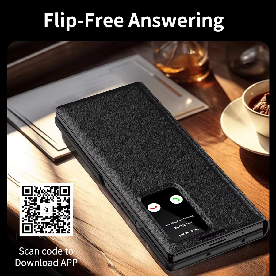 Leder Brieftasche Handyhülle mit Smart Card Insertion und Scharnierschutz für Samsung Galaxy Z Fold 7 6 5 4 3 in Schwarz - Bild 2