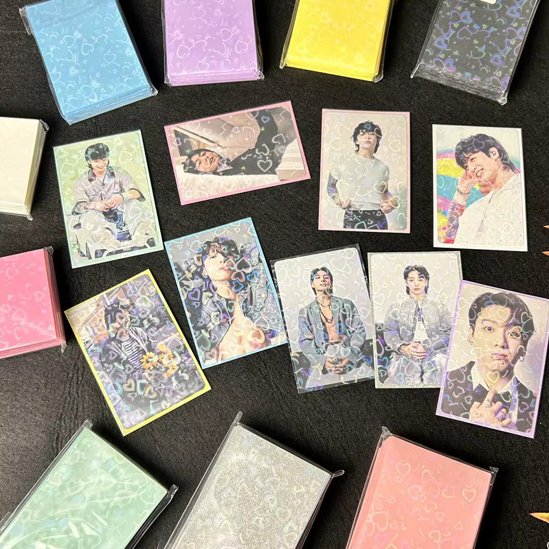 50 Stück Laser-Herz Top-Load Fotokarten Schutzhüllen im Popcorn-Stil für Kpop und Spielkarten, Farbe: Pink, B/H: 61 x 91 mm - Bild 2