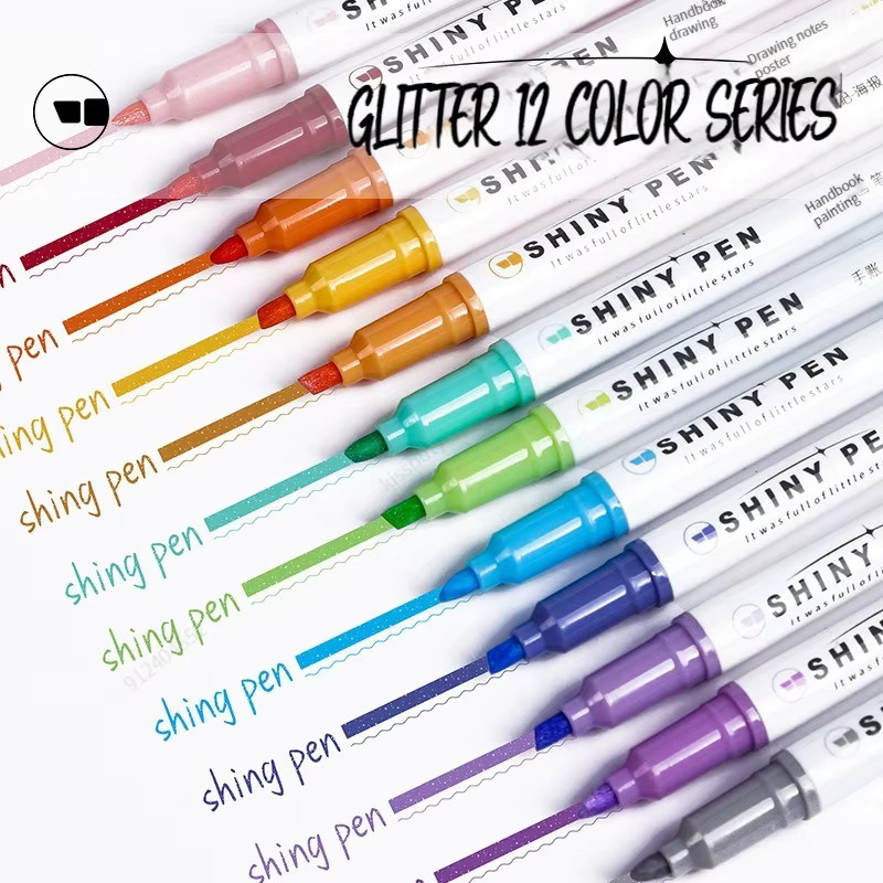 Kissbuty Kawaii Glitzer Textmarker in Pastellfarben mit feiner Spitze für Scrapbook und Schulbedarf, 4er Box, Multicolour und Gold - Bild 3