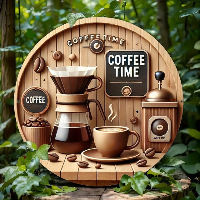 Vintage Kaffee Wandkunst CIFBUY Runde 2D-Scheiben Dekoration für Bar und Café - Bild 1