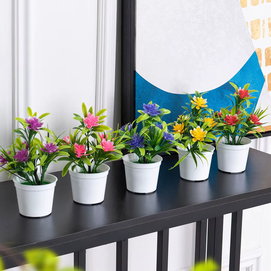 Mini-Blumentopf mit künstlichen Blumen in Orange und Multicolour für Tischdekoration und Hochzeit - Bild 2