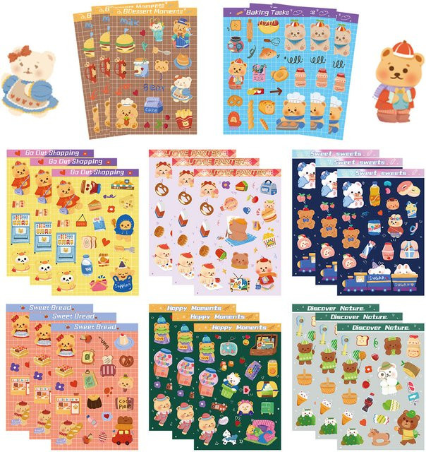 8 Arten wasserfeste Cartoon-Bär Aufkleber in Multicolour für Tagebuch und Scrapbooking von Anime Worlds Store - Bild 1