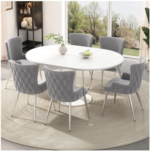 6er-Set Esszimmerstühle MUVOE aus grauem Samt mit Metallfüßen in modernem Design - Bild 1