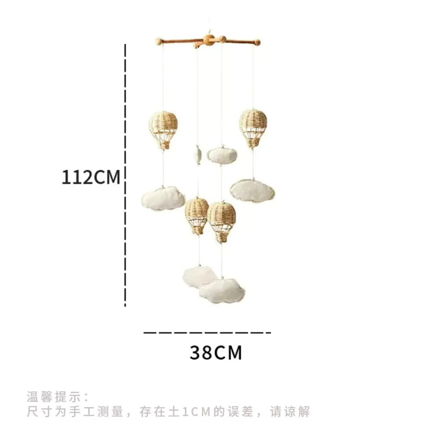 Ins Wind Handgewebte Rattan Hängende Dekoration in Beige mit Heißluftballon und Wolken im Boho-Stil - Bild 4
