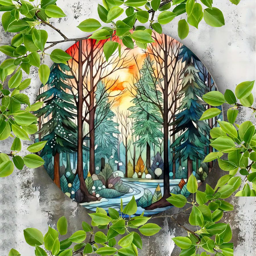 Potdemiel Runde Wanddekoration Waldlandschaft aus Eisen, Durchmesser: 30 cm - Bild 2