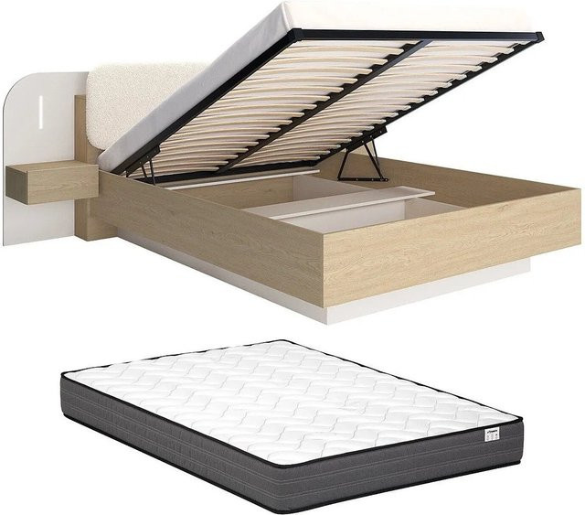 Lyorima Bett mit Bettkasten in Beige, Modernes Design mit Unterbettbeleuchtung und Lift-up-Base, B/T/H: 160 x 200 x 223 cm - Bild 1