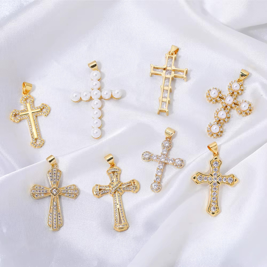 Juya Charms, Kreuz, 18 Karat vergoldet, Messing, Zirkonia, Unisex - Bild 2