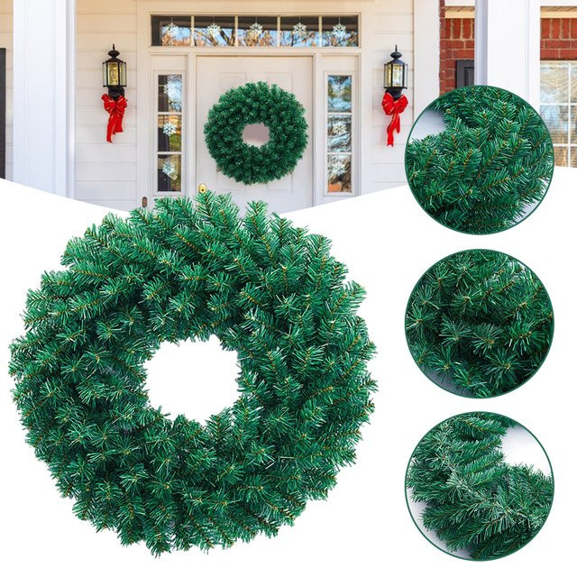 Dekorativer Weihnachts-Rattan-Kranz mit Tannenzapfen in Grün, Durchmesser: 60 cm - Bild 1