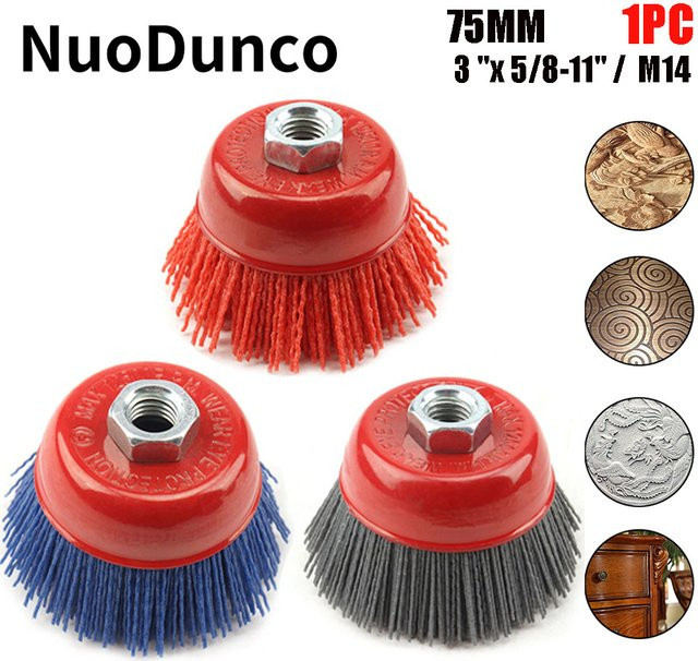 NuoDunco Nylon-Radbürste für den Winkelschleifer, 75 mm Schleiffilament in Rot/Mehrfarbig zum Entfernen von Rost und Polieren von Metall und Holz - Bild 1