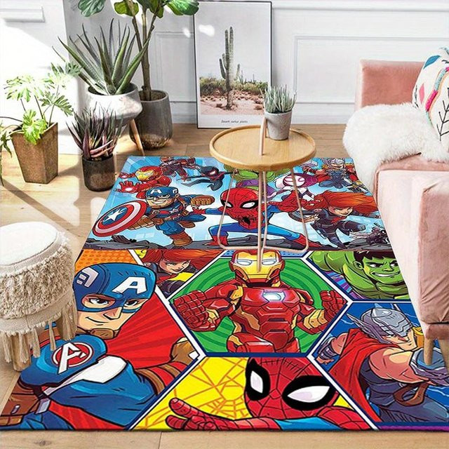 Marvel Avengers Superhelden Teppich von Yun Heng Three, rutschfeste und waschbare Fußmatte im Cartoon-Design, B/B: 100 x 120 cm, mehrfarbig - Bild 1