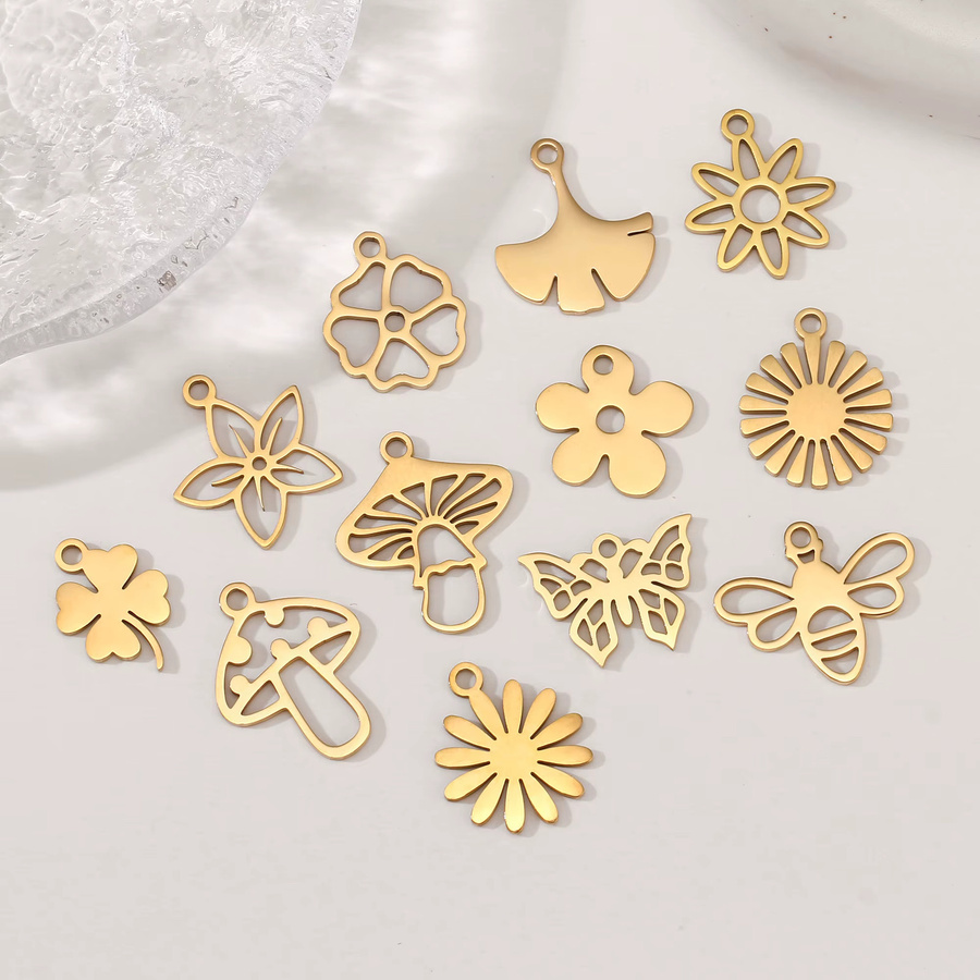 DOOYIO Anhänger, Edelstahl, Gold, Bienen, Kleeblatt, Blumen, Unisex - Bild 3