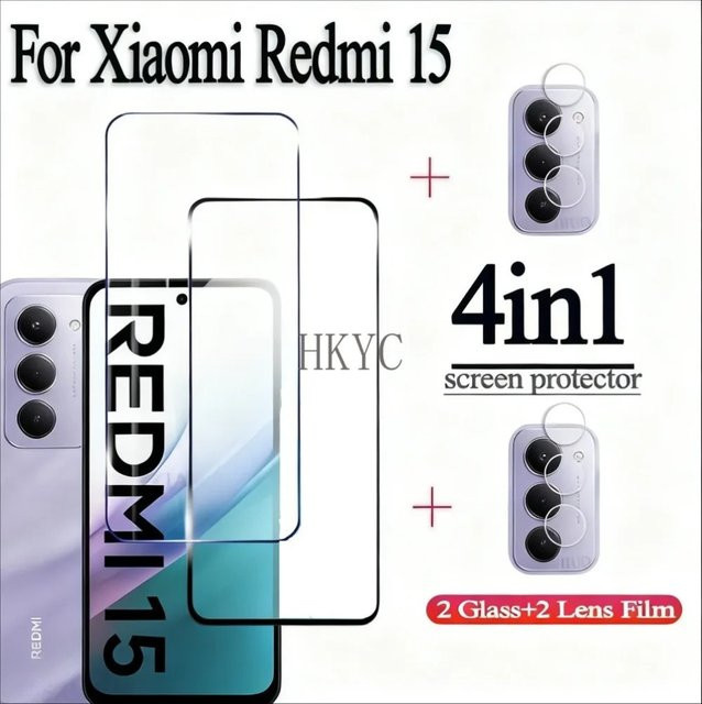 Xiaomi Redmi 15 Serie Displayschutz-Set: 2 Stück transparentes Panzerglas und 2 Stück Kameralinsen-Schutzfolien mit hoher Empfindlichkeit - Bild 1