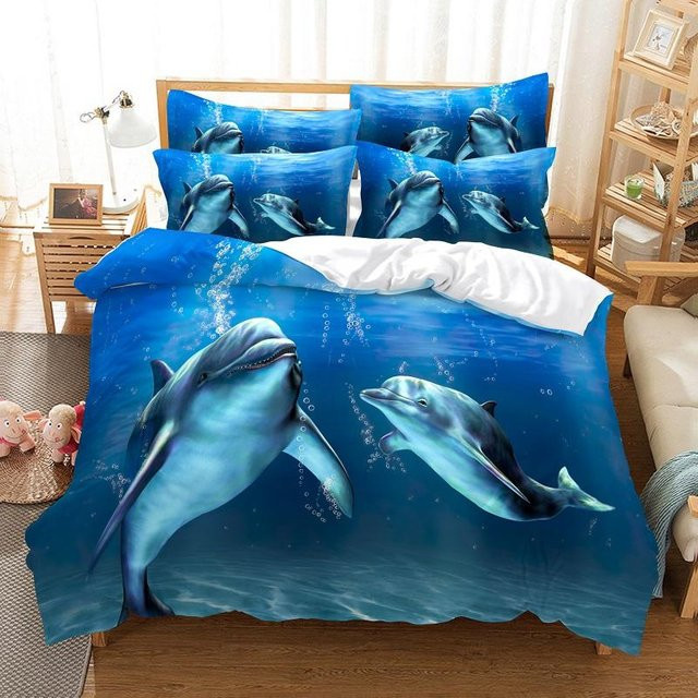 Delfin Bettwäsche Set aus Leinen für Kinder und Jugendliche B/H: 135 x 200 cm, 3-teilig - Bild 1