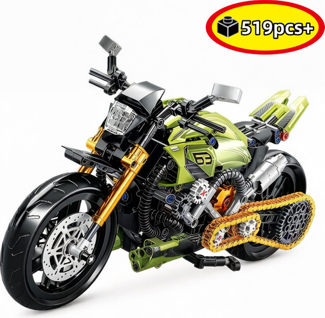 HUATEC Grünes Motorrad-Bausteinset, 1:8, 519-teiliges Set - Bild 1