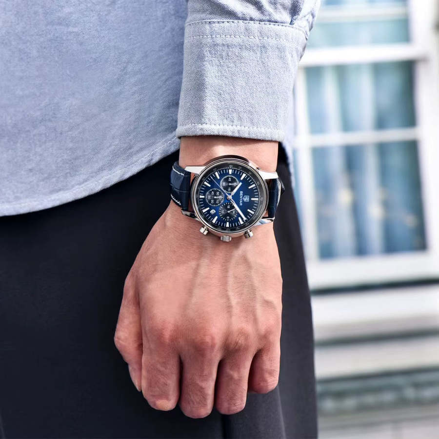 BENYAR Armbanduhr Quarz, Leder, Blau, 46 mm, Herren - Bild 3
