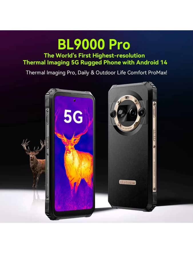 Blackview BL9000 PRO 5G Robustes Smartphone mit 6,78 Zoll FHD-Display, 12GB RAM, 512GB Speicher, Infrarot-Bildgebungskamera und 8800mAh Akku, Android 14, Schwarz - Bild 3