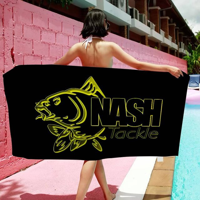 Nash Fishing Logo Mikrofaserdecke aus Polyester und Baumwolle, schnell trocknendes Strandtuch in Schwarz, Breite: 30 cm, Tiefe: 60 cm - Bild 1