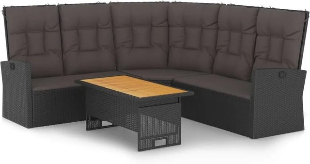 vidaXL 2-tlg Garten-Lounge-Set in Schwarz mit Kissen, L-Form aus Poly-Rattan und Metallgestell inklusive Couchtisch - Bild 1