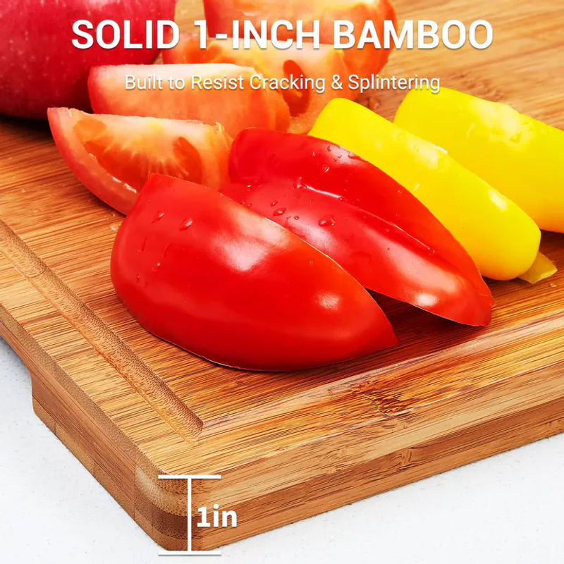 HiMISS Charcuterie Bambus-Schneidebrett mit Saftrille und Griffen, Braun, B: 40 cm, T: 28 cm - Bild 3