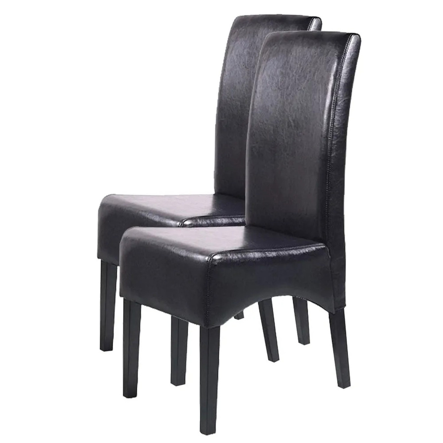 CHEFGASTRO Esszimmerstuhl 2er-Set gepolstert in Schwarz aus Leder und Kunstleder mit dunklen Holzbeinen, H x B x T: 102 x 44 x 54 cm, Sitzhöhe: 47 cm - Bild 2
