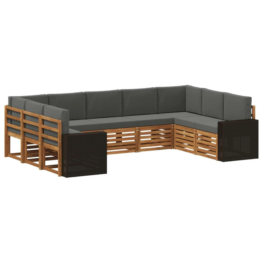 vidaXL Ecksofa Set in L-Form aus Akazienholz und Anthrazit Polyester mit Kissen und Armlehnen - Bild 2