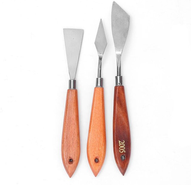 3-teiliges Spachtelmesser-Set für Ölmalerei von DIYelecs in Weiß und Multicolour aus Edelstahl und Holz - Bild 1