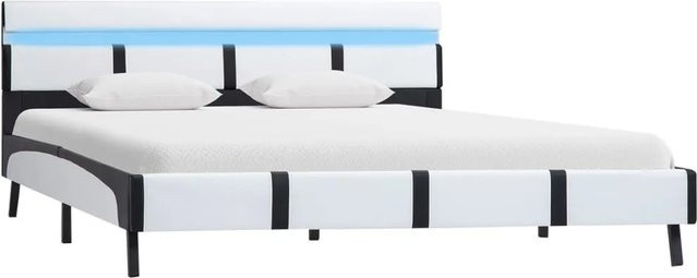 vidaXL Bettgestell aus Kunstleder in Weiß mit LED-Unterbettbeleuchtung und USB-Ladeport, B/T: 140 x 200 cm - Bild 1