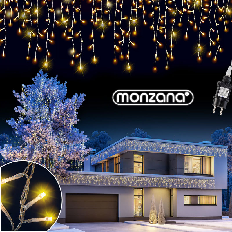 monzana LED Regenlichterkette Warmweiß in Weiß, 10m Länge, IP44 für Innen- und Außenbereich - Bild 2