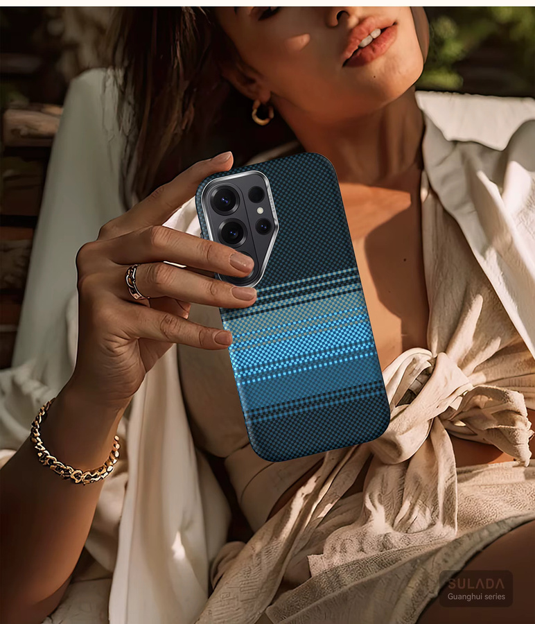 Stoßfeste magnetische Business-Schutzhülle für Samsung Galaxy S26 Ultra, S26+ und S26 in Blau mit kabelloser Ladefunktion und Carbonfaser-Design - Bild 4