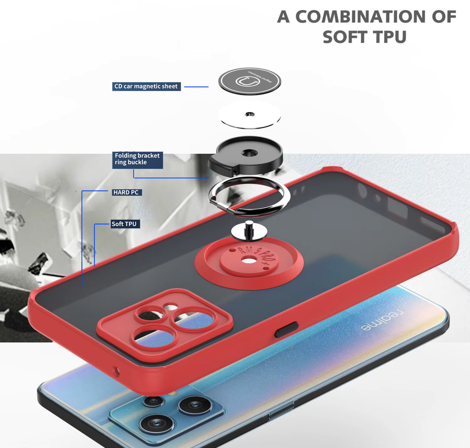 Realme 9 Pro Plus RMX3392 RMX3393 Handyhülle mit Metallring-Halter und Silikon-Stoßfänger, matte Rückseite, harte Schutzhülle - Bild 2