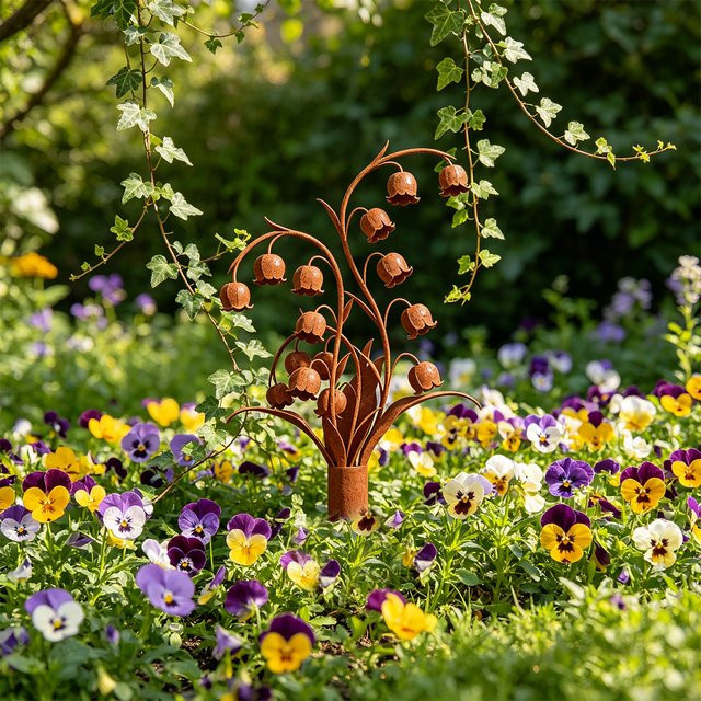 Schmiedeeiserner Gartendekorationspfahl in Maiglöckchenform aus Metall in Braun, Höhe: 30,0 cm, Breite: 18,5 cm - Bild 1