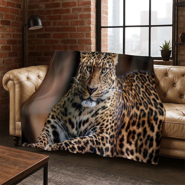 Faviora Flanelldecke mit Leoparden-Design, weiche und warme Tier-Überwurfdecke in Multicolour, B/T: 90 x 75 cm - Bild 1