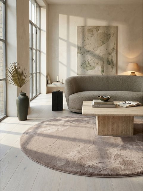 Waschbarer Kurzflorteppich NECKAR von Kadima Design, einfarbig, Beige, Durchmesser: 200 cm - Bild 1