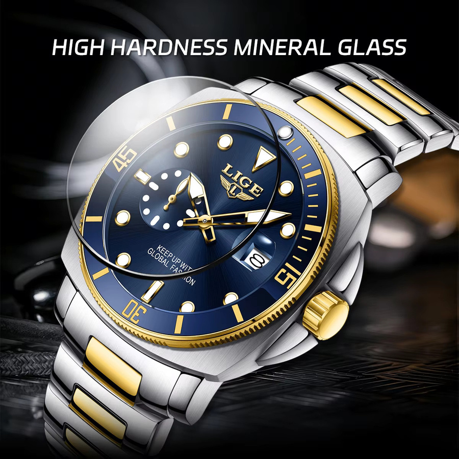 LIGE Armbanduhr Edelstahl, Quarz, Datum, Blau, Herren - Bild 4