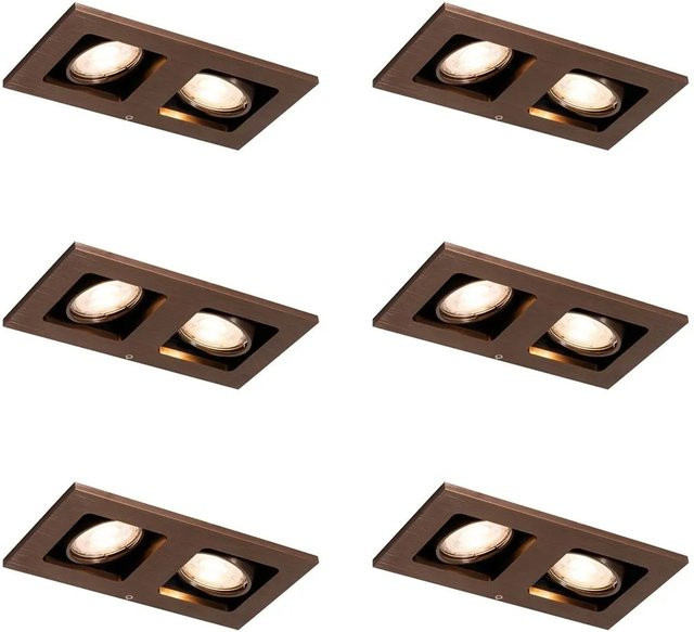 QAZQA Set mit 6 rechteckigen Einbaustrahlern in Dunkelbronze, verstellbar mit Reflektor - Bild 1
