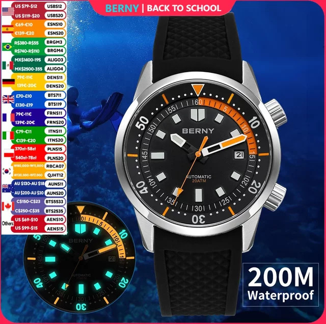 BERNY Armbanduhr, Automatik, Edelstahl, 42 mm, Herren, Schwarz, Silber - Bild 1