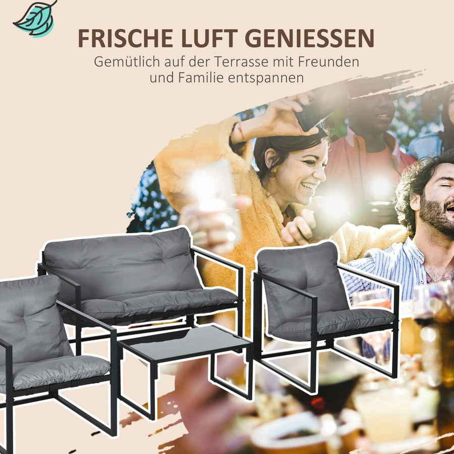 Outsunny Gartenmöbel-Set aus Stahl und Glas in Grau und Schwarz, modern gestaltet, Breite: 70 cm, Höhe: 67 cm, Tiefe: 114 cm - Bild 4