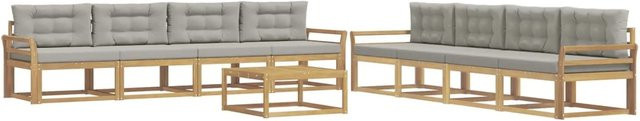 vidaXL Outdoor-Sofagarnitur aus Akazienholz in Weiß, Grau und Braun mit 9 Teilen, L-Form, B/T/H: 79 x 79 x 37 cm - Bild 1