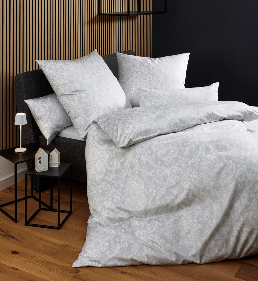 Milano 45108 Kissenbezug Janine mit floralem Muster aus Mako-Satin, Grau-Weiß, 40 x 80 cm - Bild 1
