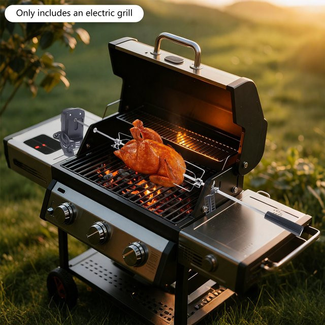 Bymaocar Elektrischer BBQ-Drehspieß aus 304 Edelstahl in Silber und Schwarz mit 8 kg Tragkraft für Rotisserie und Camping - Bild 1