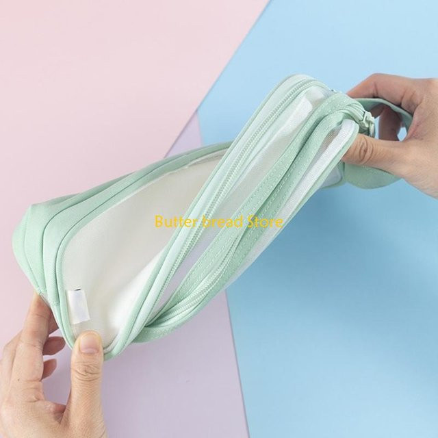 W89C Multifunktionale Bleistifttasche aus Kunststoff, transparentes Stiftetui in Lila mit großem Fassungsvermögen - Bild 1