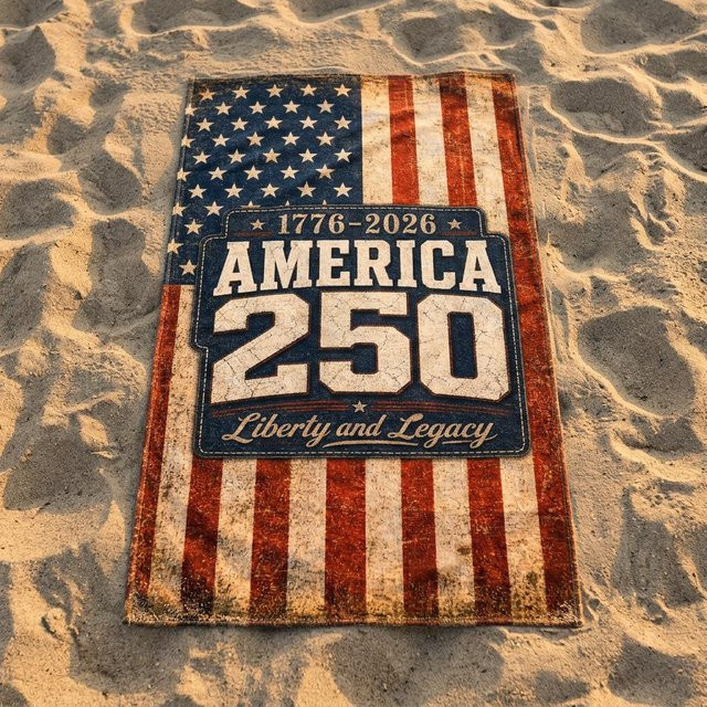 JMG Household Supplies Strandtuch mit Vintage US-Amerika Flaggen-Print, rot, B/H: 60 x 100 cm - Bild 1