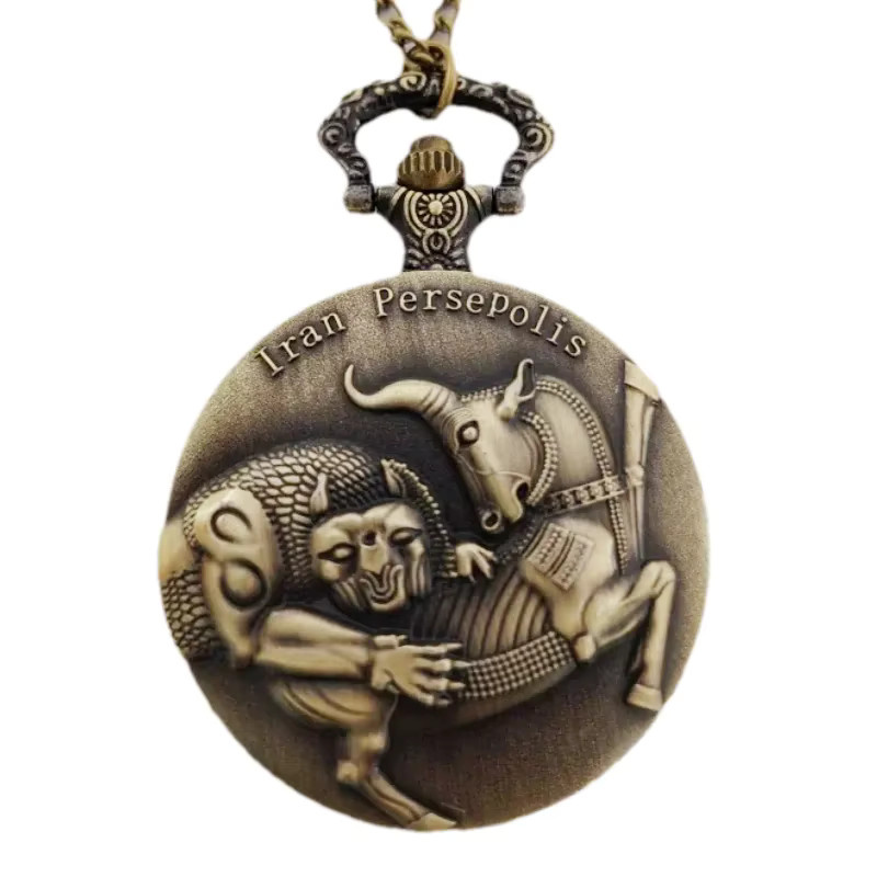 Wecin Taschenuhr Halskette, Bronze, Quarz, Löwen- und Stiermotiv, Unisex - Bild 4